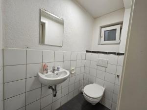 布劳施泰因Wohnreich Blaustein Mitte -1A- 2er WG的白色的浴室设有卫生间和水槽。