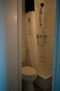 汉诺威Elegantes & Modernes Messe Apartment, Hannover, Laatzen的浴室配有卫生间、淋浴和浴缸。