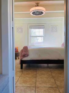 凤凰城Quaint Historic Cottage in Downtown Phoenix的一间带床的卧室,位于带窗户的房间内