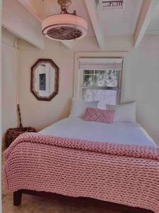 凤凰城Quaint Historic Cottage in Downtown Phoenix的一间卧室配有一张大床和镜子