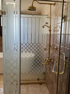 尼兹瓦萨弗里酒店的浴室里设有玻璃门淋浴