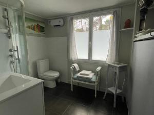 勒芒Cabane du Circuit的一间带卫生间和窗户的小浴室
