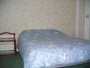 布瓦乐洛伊嫩枝别墅旅馆的一间卧室配有一张带蓝色棉被的床