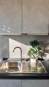 圣多纳托-米拉内塞Dream & Relax的厨房水槽上放着盆子