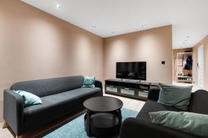 克里斯蒂安桑Cozy new apartment的客厅配有2张沙发和1台平面电视