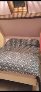 勒帕莱ty anna maison de pêcheur的双层床间内的一张床位,配有蓝色棉被