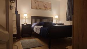 百乐·奥拉内斯蒂Casa Tihna的一间卧室配有一张带2个床头柜和2盏灯的床。