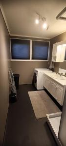 灵达尔Gauvik - Lyngdal的一间带水槽和洗衣机的浴室