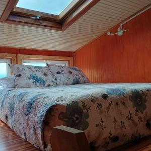 纳塔列斯港Tyni house的一间带一张床铺的卧室,位于带天窗的房间内