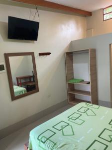 塔拉波托Residencial Carloz的客房设有床、镜子和电视