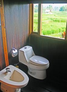 贾蒂卢维巴厘岛狄阿莫酒店的一间带卫生间、水槽和窗户的浴室