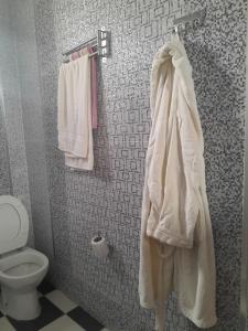 舍夫沙万Dar yahya的一间带卫生间的浴室和墙上的毛巾