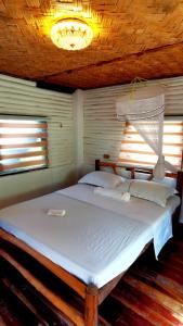 圣维森特Dreamer Resort的一张大床,位于带两个窗户的房间