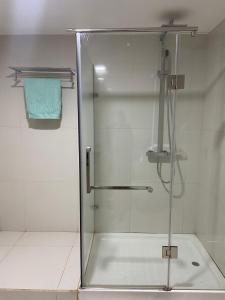 普拉亚NICE DUPLEX, PRAIA的浴室里设有玻璃门淋浴