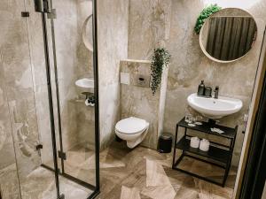 尼赖吉哈佐Park Hotel Sóstó的浴室配有卫生间、盥洗盆和淋浴。