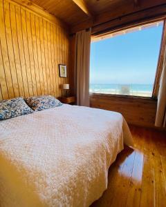 蓬塔乔罗斯Punta de Choros Lodge的一间卧室设有一张床和一个大窗户