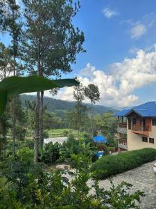 哈拉瓦科阿Villa en manabao, Jarabacoa.的享有带建筑和树木的度假村景色