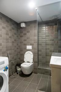 地拉那Cozzy Loft-Blloku Downtown的一间带卫生间和淋浴的浴室