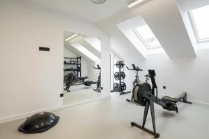 卢戈Sercotel EsteOeste的健身房设有跑步机、健身器材和镜子