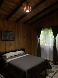 Cabañas Lunas del Poás的一间卧室设有一张床和一个窗口