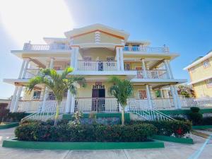 海地角J&G Villa Hotel的一座棕榈树大房子前面