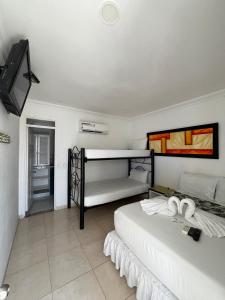 吉拉尔多特桑巴酒店的一间带两张床的卧室和一台电视