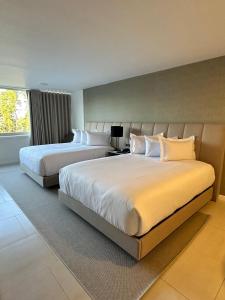 圣克里斯托瓦尔Eurobuilding Tama San Cristobal的酒店客房设有两张床和窗户。