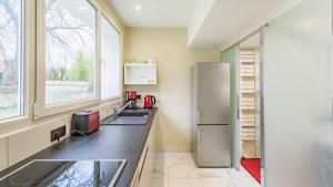圣玛丽桥Le SAPHIR - Confort - Proche Mag Outlet Troyes - Parking gratuit的厨房配有水槽和冰箱