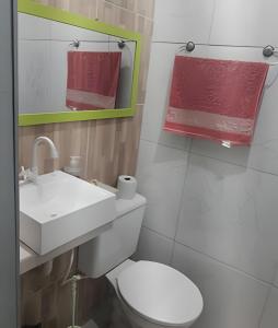 波多韦柳Pousada Souza Familiar的浴室配有白色卫生间和盥洗盆。