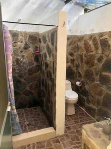 MonterreyFresca casa completa Monterrey casanare的带淋浴和卫生间的石质浴室