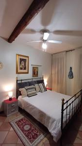 威尼斯La Dolce Venezia Guesthouse的一间卧室配有一张床和吊扇