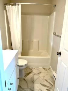 MendenhavenAuk Nu, Cove View Alaskan Home的白色的浴室设有卫生间和淋浴。