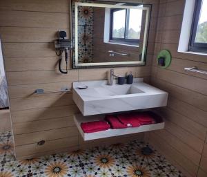 波多诺伏Ivy Residence 4br 6ba with terrasse的浴室设有白色水槽和镜子