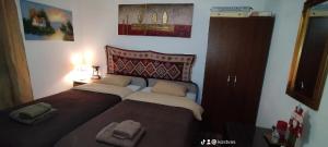 特里卡拉Trikala Apartments 2的一间卧室配有一张带两个枕头的床