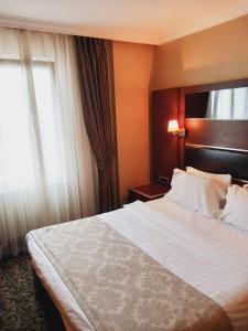 伊斯坦布尔亚洲梦山商务豪华酒店的一间设有大床和窗户的酒店客房