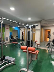 马德里LA CANTUEÑA的健身房设有数台跑步机和健身器材