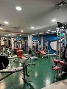 马德里LA CANTUEÑA的健身房设有数台跑步机和机器