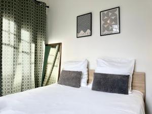 蒙德马桑Studio Saint-Roch - Hyper Centre的一间卧室配有带两个枕头的床和窗户