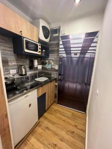 布宜诺斯艾利斯Confortable and Cozy Apartment in Palermo - Cañitas的一间带水槽和冰箱的小厨房