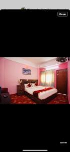 加德满都Global hotel的卧室设有两张粉红色的床铺。