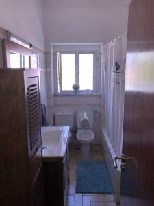 阿尔马达Margarida Guest House的一间带卫生间、水槽和窗户的浴室