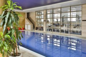 布达佩斯布达佩斯阿迪娜公寓酒店的一座大楼内的大型游泳池