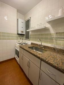 布宜诺斯艾利斯Apartamento Carlota的厨房配有水槽和炉灶
