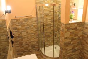 莫阿尔博阿Kojie Guest House的浴室里设有玻璃门淋浴