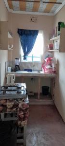 纳纽基Lk home的一间带炉灶和窗户的小厨房