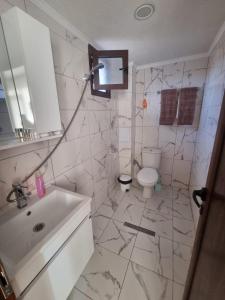 Къща за гости Люляк的白色的浴室设有水槽和卫生间。