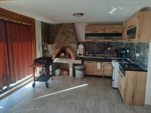Къща за гости Люляк的中间设有石炉的厨房