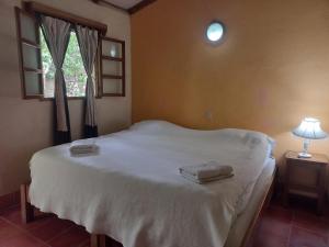 格拉纳达卡萨巴塞罗那酒店的一间卧室配有一张床,上面有两条毛巾