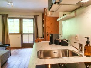 因斯布鲁克Bergsonne Apartment mit Parkplatz的厨房配有水槽和台面