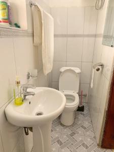 AruaMissions Cafe Arua - GuestHouse的白色的浴室设有卫生间和水槽。